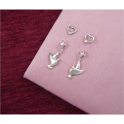 Tiffany & Co two pairs of silver stud earrings including pendant dove earrings designed by Paloma Picasso and heart earrings designed by Elsa Peretti
