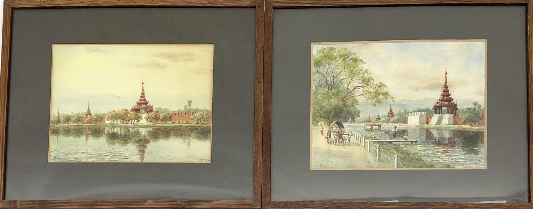 Maung Tun Hla (U Tun Hla) (Burmese 1874-1946): The Shwedagon Pagoda, pair watercolours signed M T Hla 16cm x 21cm (2)