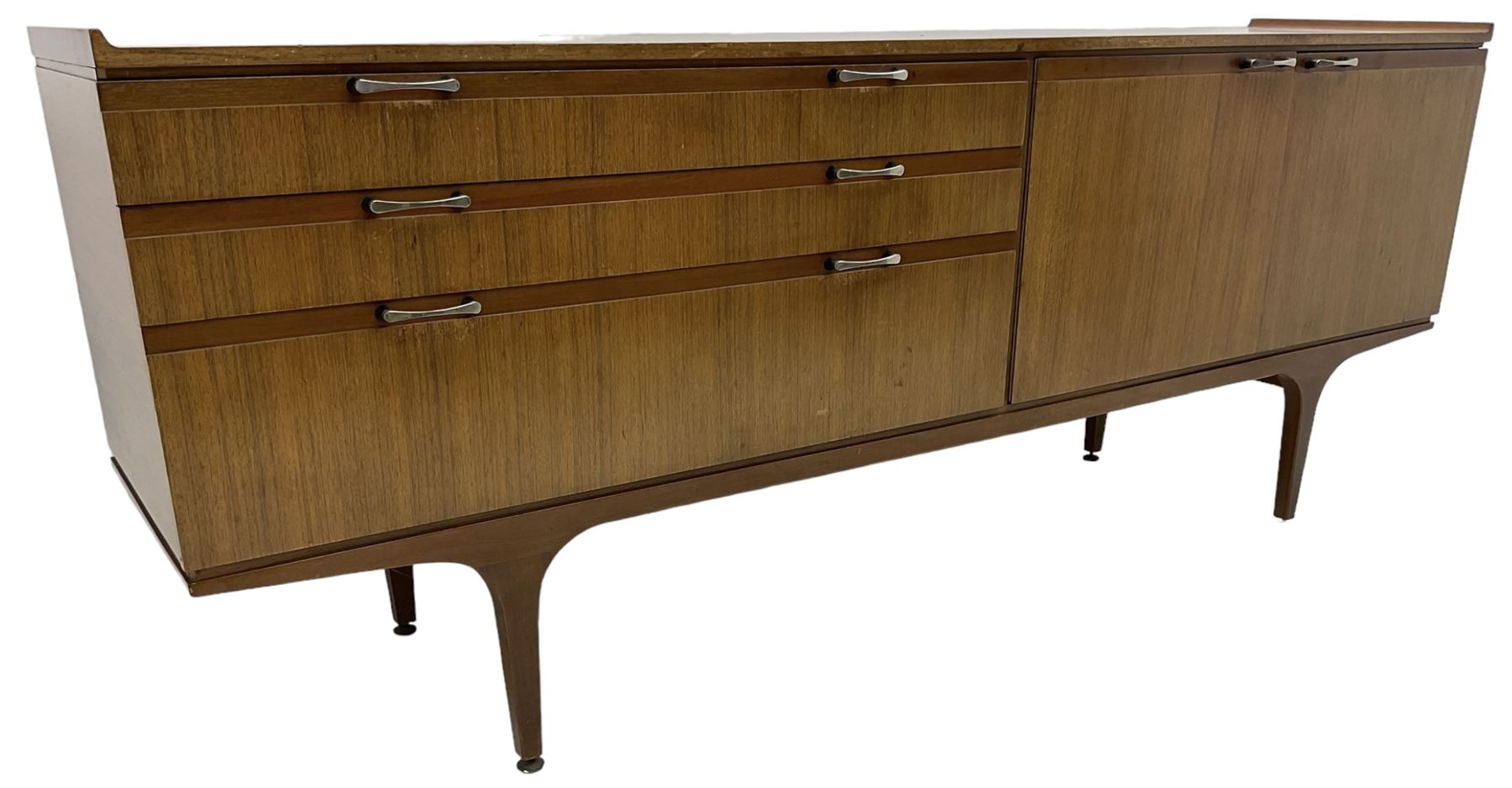 Meredew - mid-20th century teak sideboard, fitted with three drawers and two cupboards