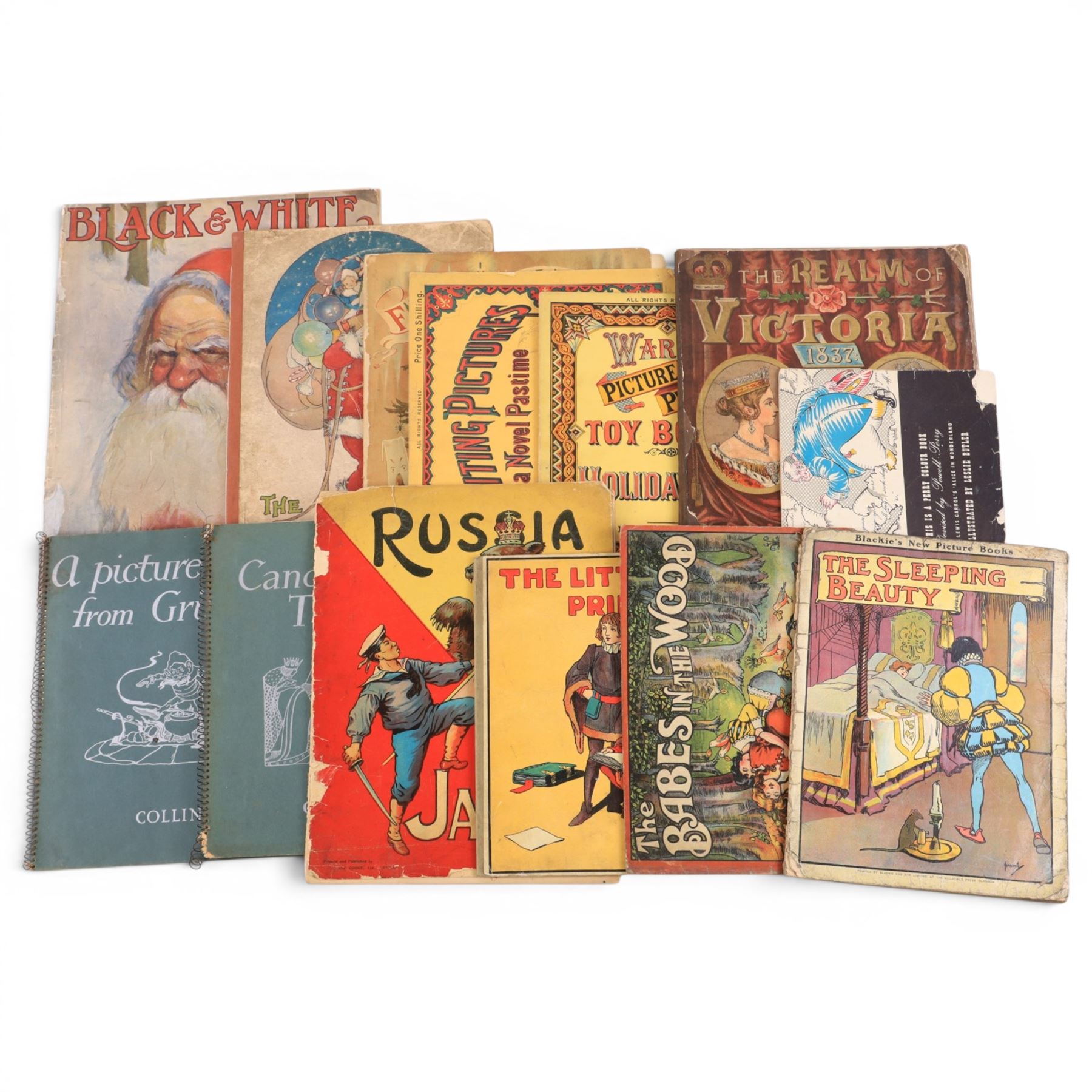 Collection of late 19th century/early 20th century picture books, titles including The Night Before Christmas, A Picture Book From Grimm, The Realm of Victoria, Candlelight Tales, Warne's Picture Puzzle Toy Books Holiday Fun, The Little Princes, Russia Korea Japan, The Sleeping Beauty, The Babes in the Wood, etc
