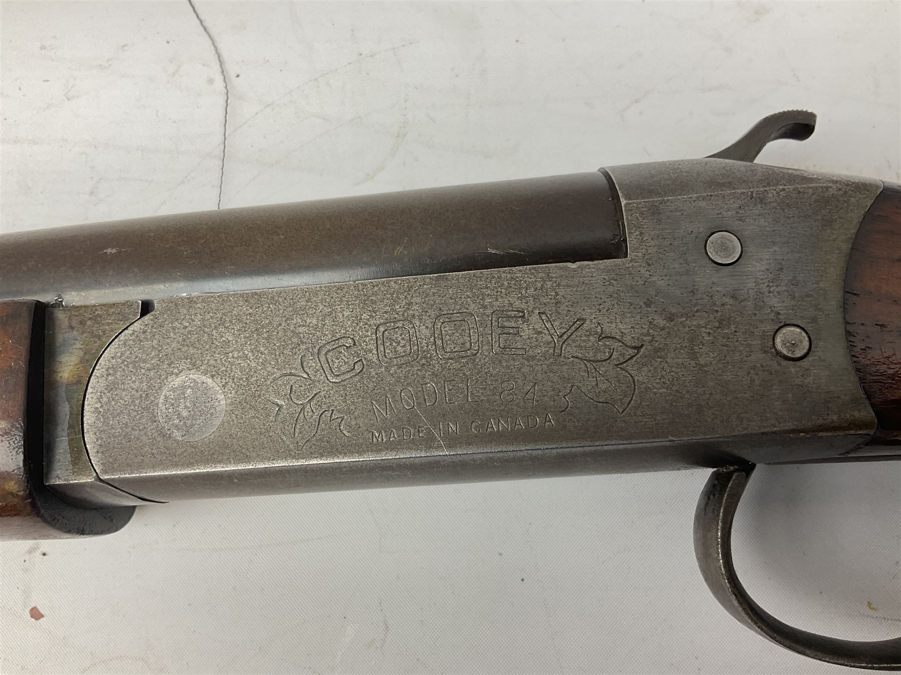 Canadian Cooey Model 84 .410 single barrel shotgun, the 66cm barrel with top lever opening and reduced walnut stock No.60692 L102cm overall SHOTGUN LICENCE REQUIRED