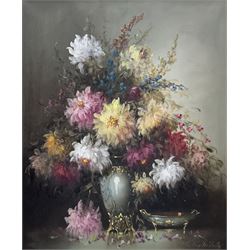 Balogh Bela (Hungarian 1909-?): Still Life of Flowers, oil on canvas signed 60cm x 50cm 