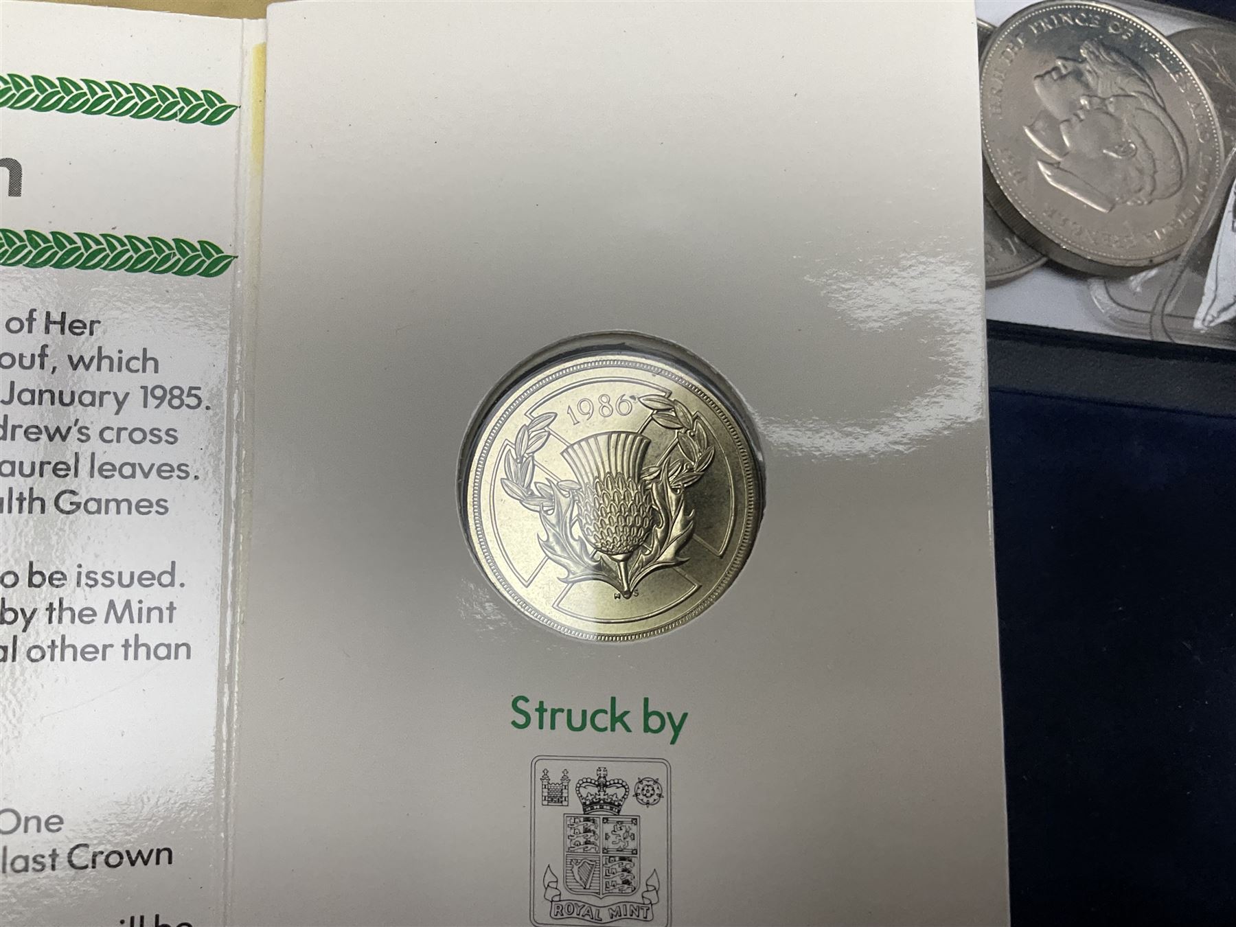 Mostly commemorative coins, including crowns, Queen Elizabeth II 2009 countdown to London 2012 five pound coin on card, 'The 2012 Diamond Jubilee' coin set in card folder, Cook Islands 2013 one dollar commemorating 'Coronation sixty years 1953 2013' etc