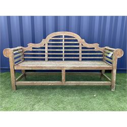 Lutyen style teak three seat garden bench  - THIS LOT IS TO BE COLLECTED BY APPOINTMENT FROM DUGGLEBY STORAGE, GREAT HILL, EASTFIELD, SCARBOROUGH, YO11 3TX