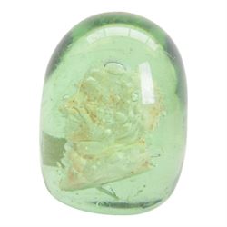 Three Victorian green glass dumps, two internally decorated with a bust profile of William Ewart Gladstone and one with a medallion to the centre, tallest H10cm