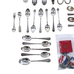 Collection of medals and coins, including Territorial Efficiency Medal, 1889 Amercian Morgan Silver Dollar, 1940 silver shilling, George IV coronation medal, Victorian and Edwardian pennies, commemorative coins etc and a quantity of silver plated cutlery