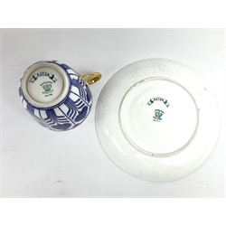 Late 19th century Coalport porcelain cup and saucer in the 'Aster' pattern bearing the crest of Express Dairy Company Limited, College Farm, Finchley and decorated with a steam locomotive