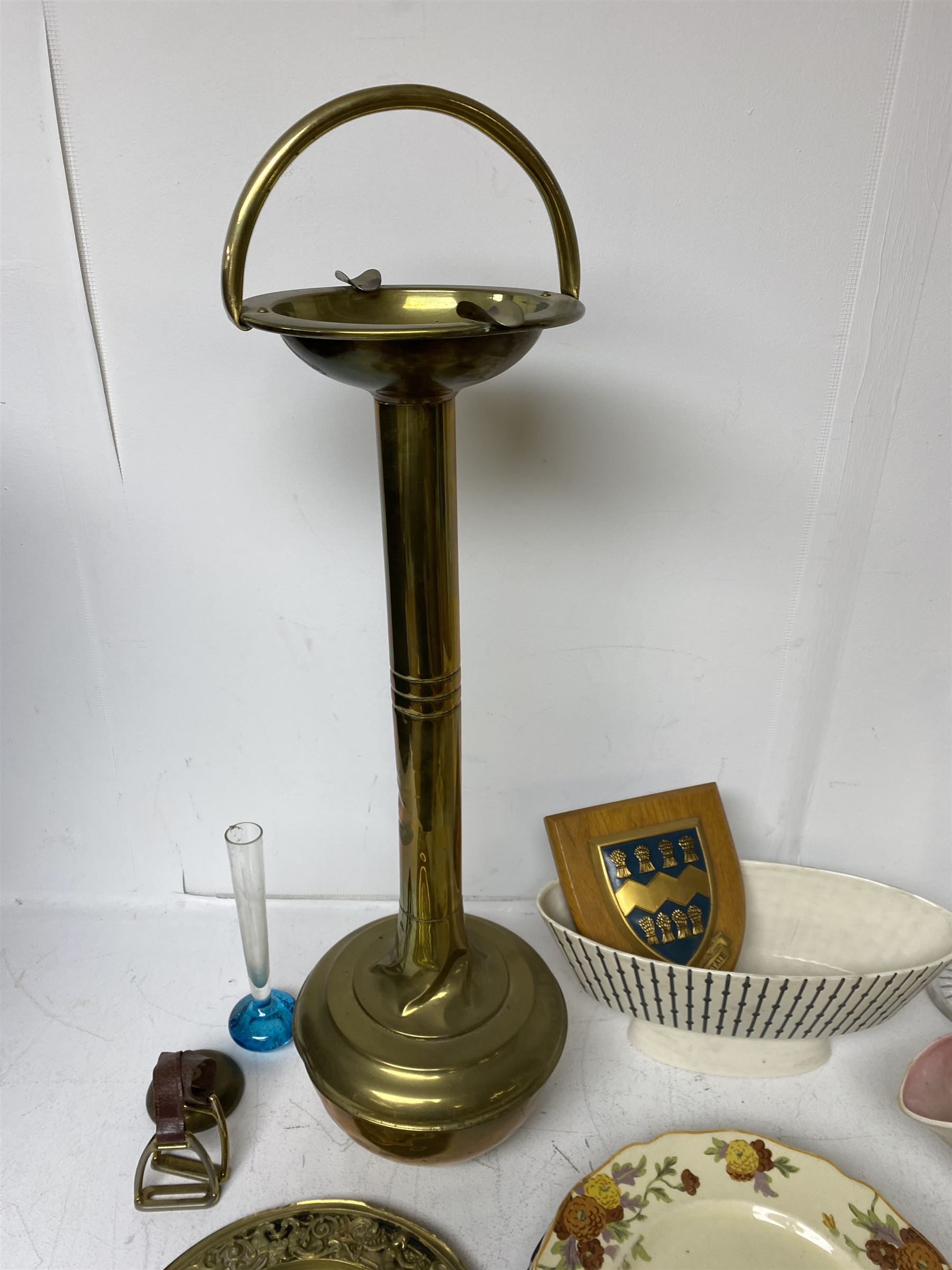 Hornsea Studio Craft planter, freestanding brass ashtray and a collection of other ceramics and collectables