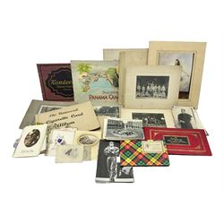Two albums of cigarette cards, including Carreras Alice in Wonderland examples, together with vintage greetings cards, postcards, theatre stills, etc