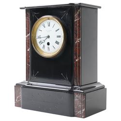 Victorian mantel clock, the white dial inscribed R Lowson, Paris, in black slate case H31cm
