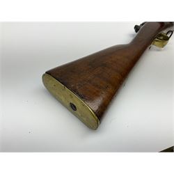 French Model 1866 Chassepot 11mm bolt-action needle fire rifle, the 70.5cm barrel stamped with various proof marks, the action inscribed 'Manufacture D'Armes St. Etienne Mle 1866-74', walnut full stock with brass mounts, stock stamped 8798, under barrel ramrod and two sling swivels L117cm