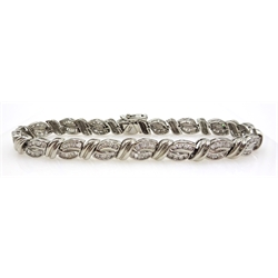  White gold baguette and round brilliant cut diamond bracelet tested 14ct, diamonds approx 3 carat  