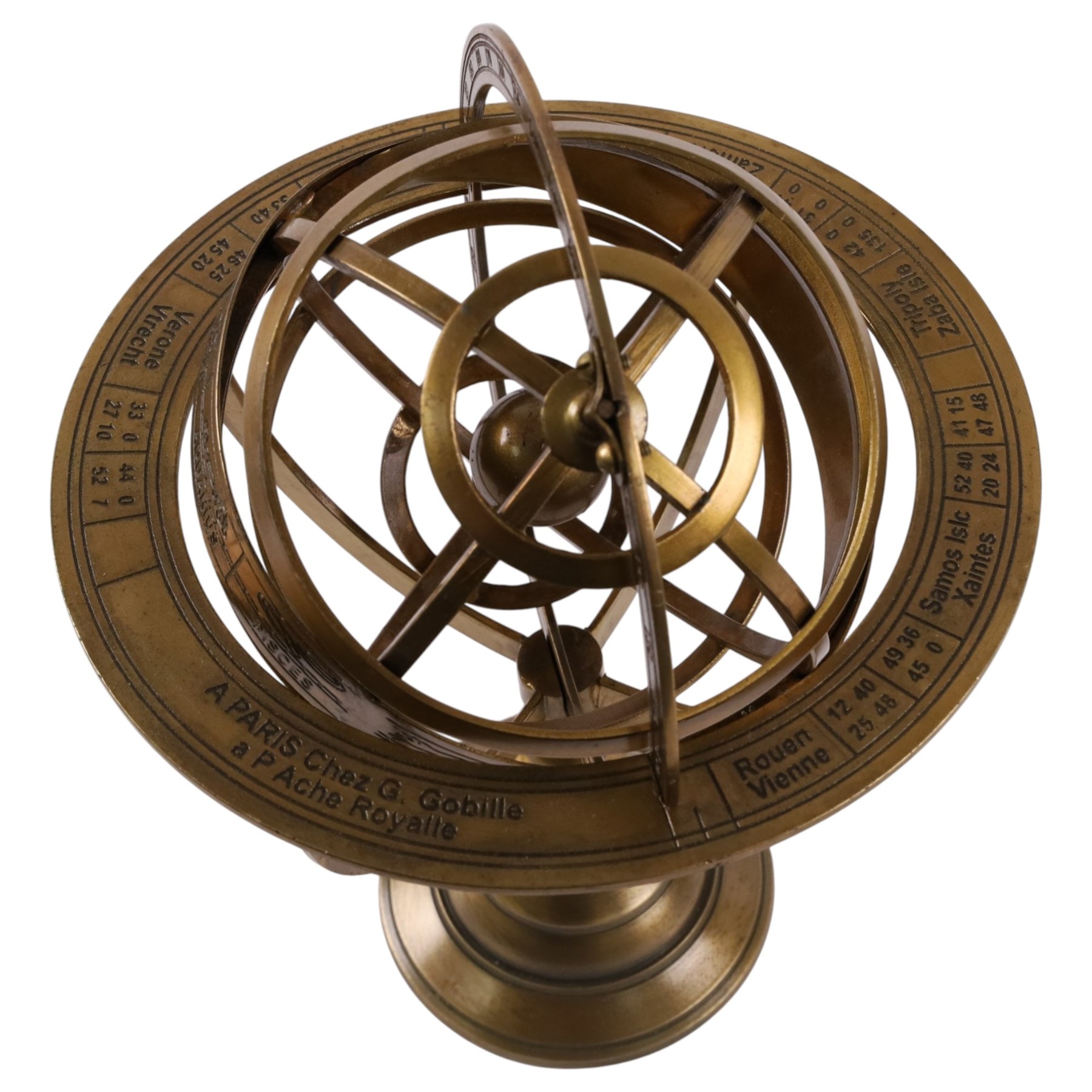 Brass tabletop armillary sphere, H28cm 