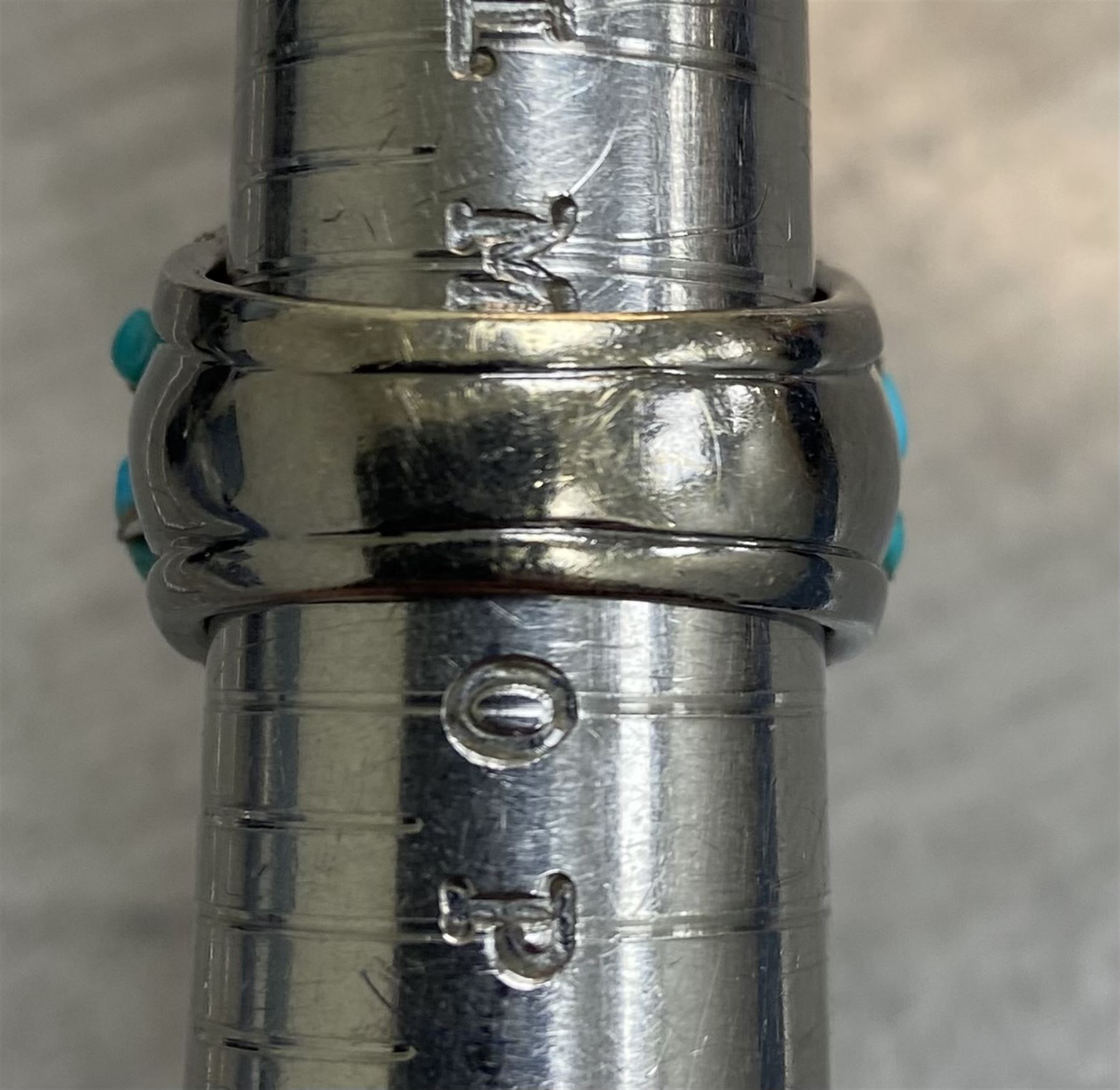 18ct gold black rhodium plated turquoise leaf and round brilliant cut diamond ring, stamped 750