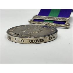 ERII General Service Medal with Canal Zone clasp awarded to 22499602 Pte S G Glover RAMC; with ribbon in box