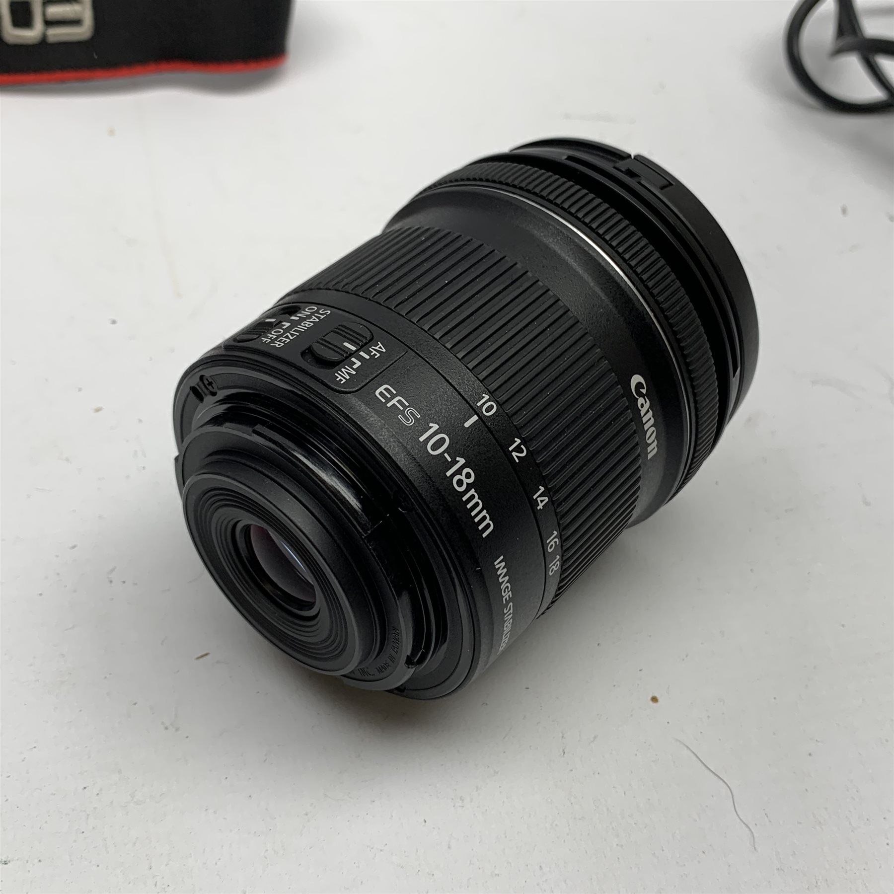 Canon EOS 700D DSLR digital camera with Canon lens 'MACRO 0.22m/0.7ft', 'Canon Zoom Lens EF-S 10-18mm 1:4.5-5.6 IS STM', with charger