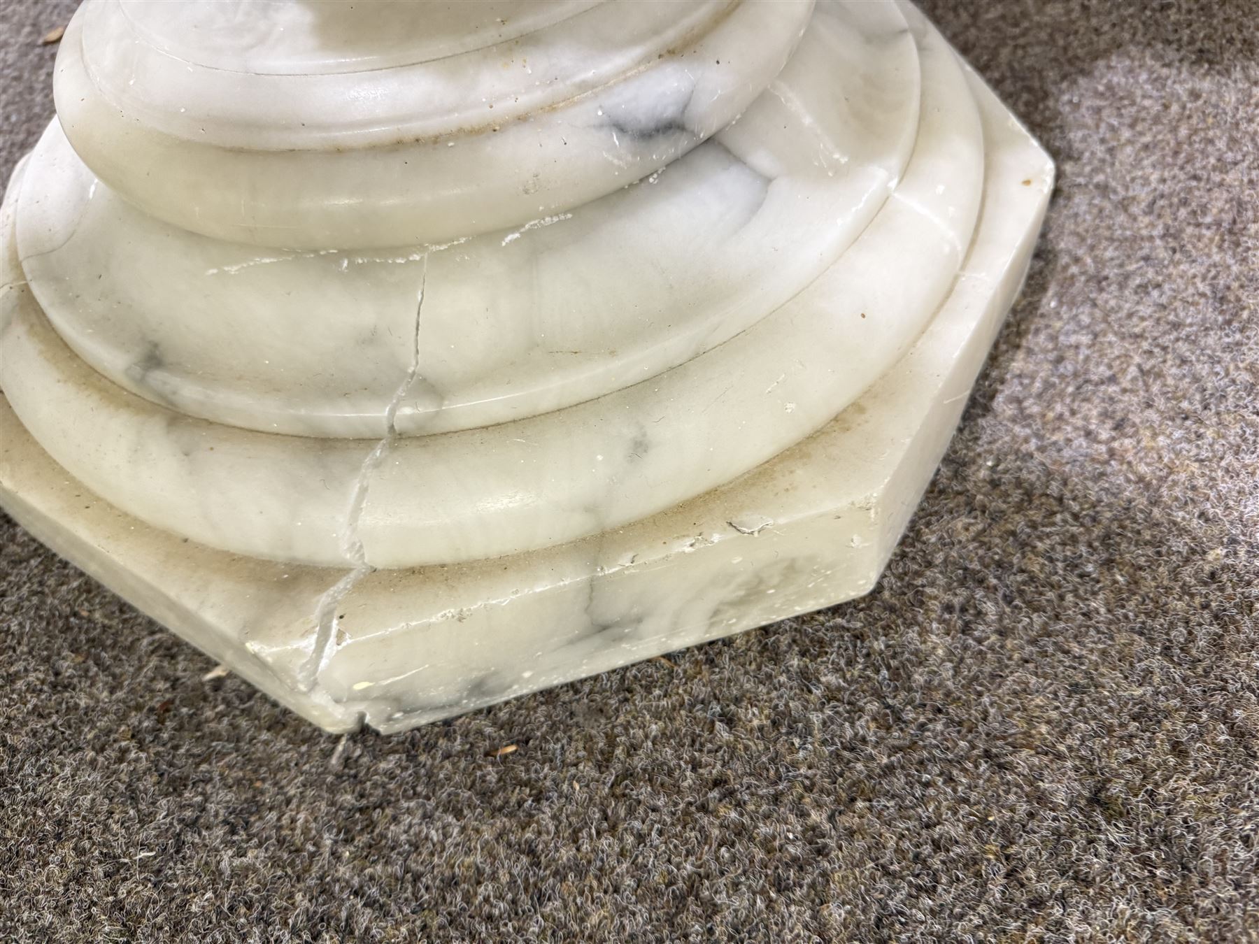 Marble alabaster pedestal, fluted column on acanthus carved base