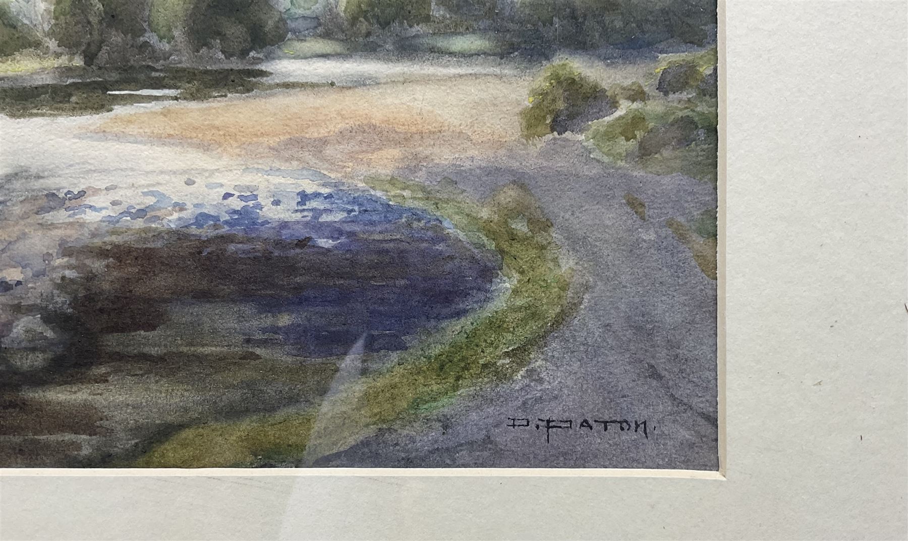 Edward Horace Thompson (AKA Donald A Paton) (British 1879-1949): Highland River Landscape, watercolour signed 27cm x 37cm 
Notes: Thompson used the name Donald Paton when he painted Scottish scenes, presumably for a different agent than the name he used for his more common Lake District views.