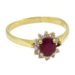  18ct gold ruby and diamond cluster ring, stamped 750 and Tissot 9ct gold wristwatch, Birmingham 1952  