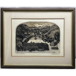 Graham Clarke (British 1941 - ): 'Mullion Cove', limited edition monochrome etching signed titled and numbered 162/350 in pencil image 28cm x 41cm