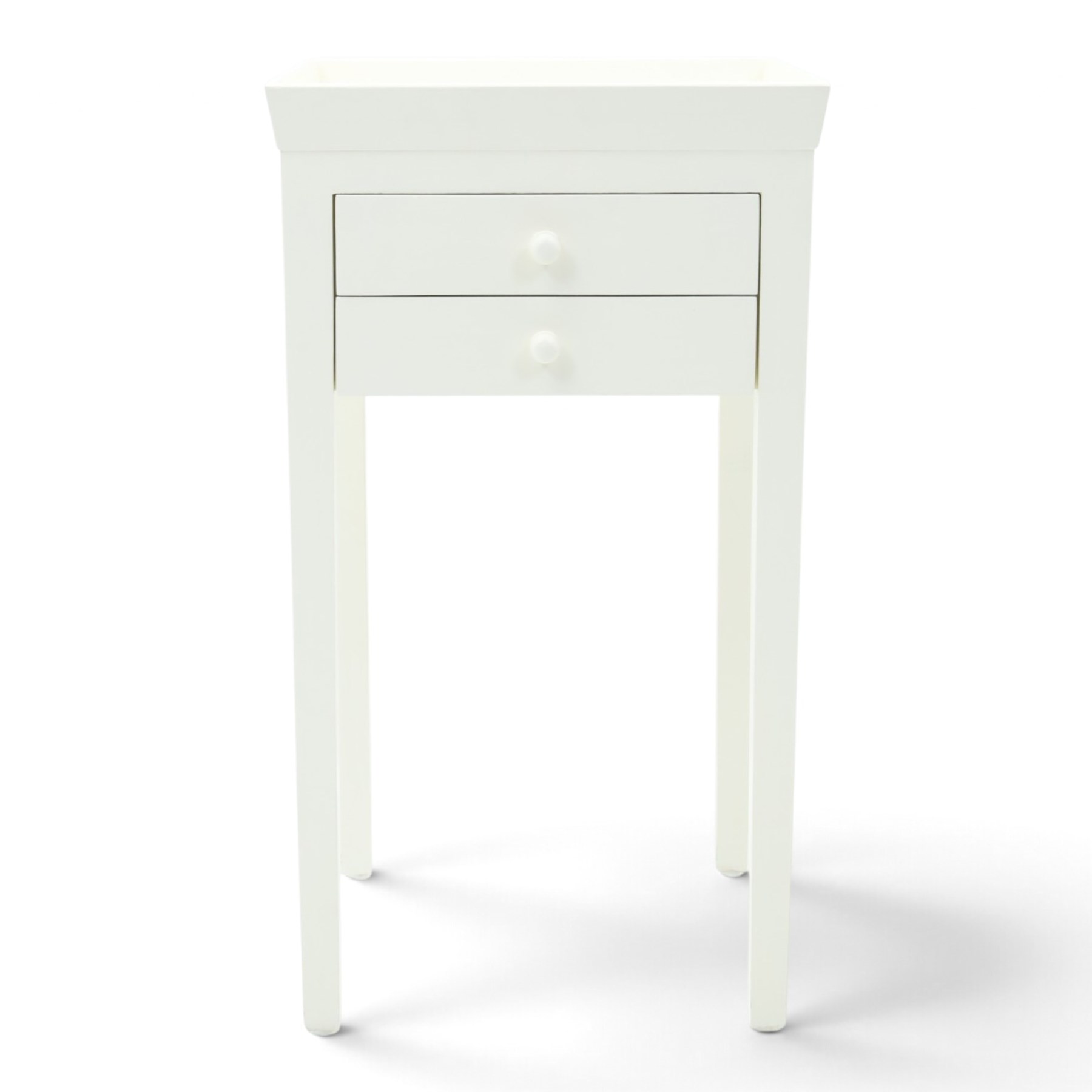 Painted lamp stand with two drawers, galleried top with square tapering supports