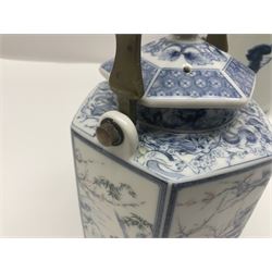 Chinese vase, decorated with vines and grapes and signed beneath, together with Chinese tea set of hexagonal form, comprising teapot and stand and six cups, vase H30cm