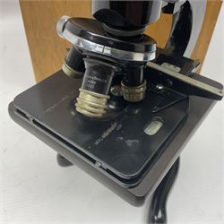 Three W. Watson & Sons microscopes, comprising Kima no 58173, Low power binocular no 98846 and High power binocular no 103144, all boxed 