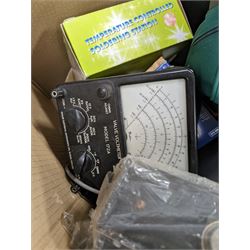 Electrical testing equipment, including Taylor valve voltmeter and a Maplin tester, together with a Union Brothers soldering station etc