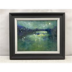 Shannon Morgan (USA 1966-): 'Starry Night over Lendal Bridge York', oil on artist's board signed and dated 2015, titled verso 34cm x 44cm
Notes: Shannon was born and raised in the USA but for the last fifteen years has lived and worked in the City of York. Exhibiting with the Society of Women Artists in London, the Ferens Gallery Hull and the York Art Society