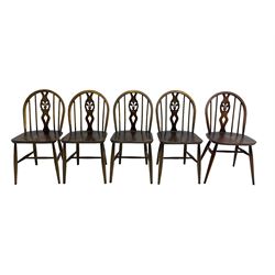 Ercol - set five mid-20th century beech 'Windsor Dining Chairs'