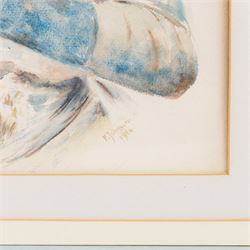 F Johnson (British 19th/20th Century): Portrait of a Lady and her Hat, watercolour signed 33cm x 24cm 