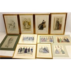  Four Vanity Fair engravings after Theobald 'T' Chartran (French 1849-1907), pub Vincent Brooks, Day & Son, London 1883, another after Robert Wallace Hester (British 1866-1942) and six assorted 19th century men's and women's fashion engravings, max 38cm x 25cm  