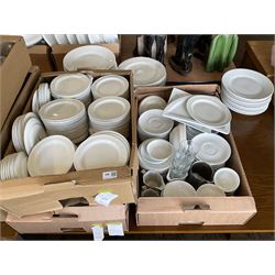 Quantity of dinner plates, side plates, oval plates, saucers, in three boxes and loose- LOT SUBJECT TO VAT ON THE HAMMER PRICE - To be collected by appointment from The Ambassador Hotel, 36-38 Esplanade, Scarborough YO11 2AY. ALL GOODS MUST BE REMOVED BY WEDNESDAY 15TH JUNE.