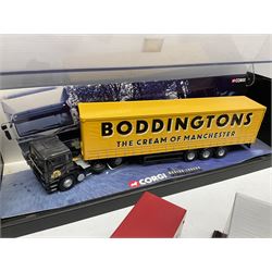 Corgi - two perspex cased 'Modern Trucks; 75202 ERF Curtainside Boddingtons and 75402 Leyland-DAF Curtainside Tate & Lyle; and nine unboxed Corgi lorries (11)