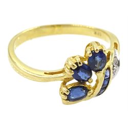 18ct gold oval and calibre cut sapphire and diamond ring stamped