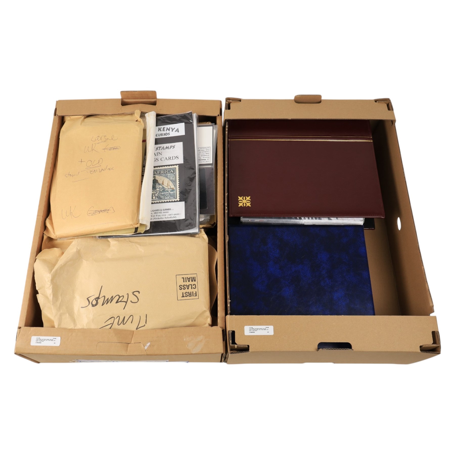 Great British and World stamps, first day covers, air mail covers, etc, in four folders and loose, in two boxes
