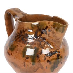 David Garland (b.1941) jug, dark brown glaze with splashes of green and black, signed beneath, H16cm
