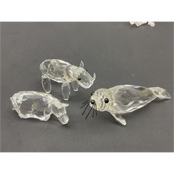 Twenty nine Swarovski Crystal animals, to include koala and baby, in frosted tree branch, elephants, polar bears, squirrel, monkeys, panda, unicorn and snails, etc 