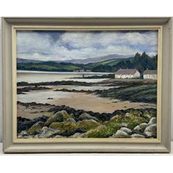 Leslie I Warburton (British 1917-2014): 'Rockcliffe' Scotland, acrylic on board signed, labelled verso 34cm x 44cm
