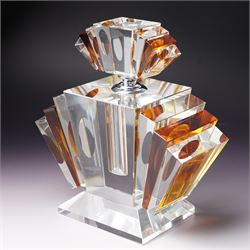 Large Art Deco design glass perfume bottle, H22cm