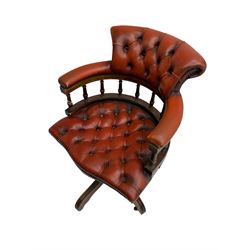 Chesterfield style Captains office chair, upholstered in red buttoned leather