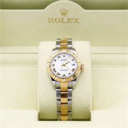 Rolex Oyster Perpetual Datejust ladies stainless steel and gold automatic wristwatch, circ...