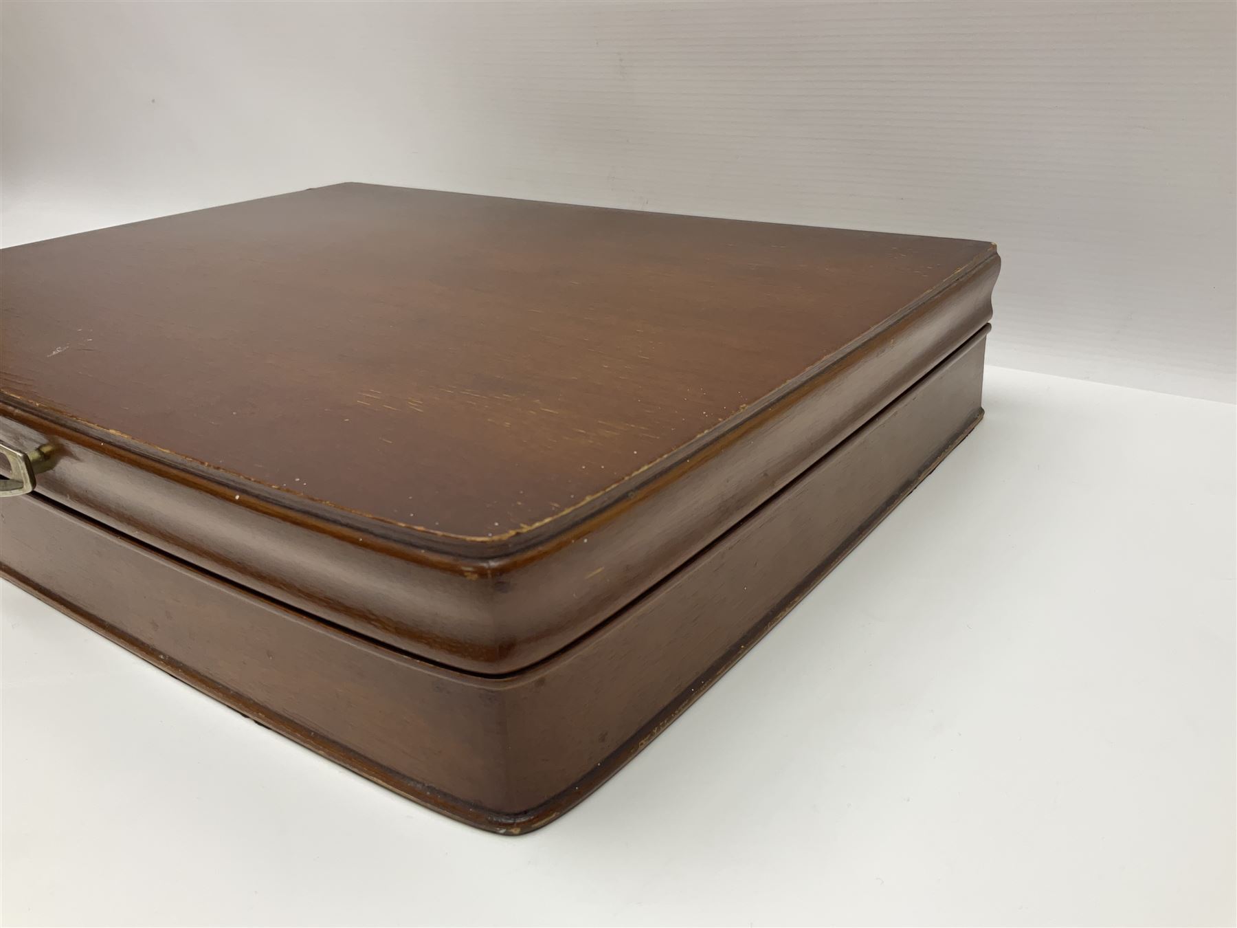 Canteen of King's pattern cutlery for six place settings by James Ryals of Sheffield, with two extra forks, pair of salad servers and six fish knives, all within fitted wooden case, together with six ivorine handled butter knives and six silver plated cake forks