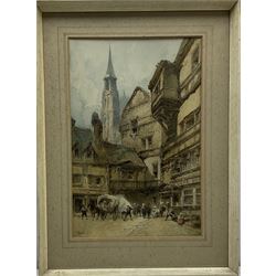 Paul Marny (French/British 1829-1914): Continental Town Square, watercolour signed 43cm x 28cm