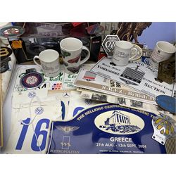 Vintage metal automobile clubs car badges, together with Esso yellow handy oil can,  Maisto 1:18 scale BMW ZA, Urago 1:18 scale BMW M, and other car memorabilia 