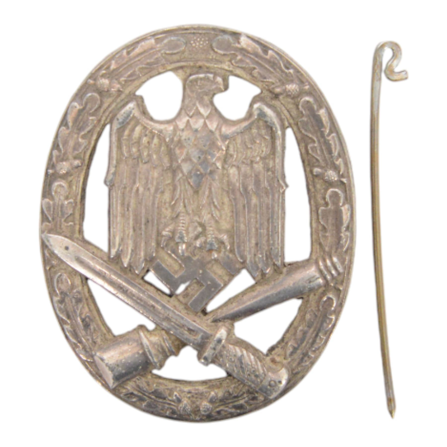 Two Third Reich WWII German assault badges, Infantry and General, together with American paratrooper jump wings