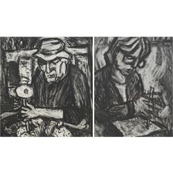 Barry De More (Yorkshire 1948-2023): 'Sculptor with Chisel' and 'Sculptor with Mallet', pair charcoal signed and titled verso 38cm x 35cm (2)
Notes: Acclaimed as one of the North's greatest expressionist artists, Barry De More (1948-2023) used a heavy impasto style to transfer his love of Yorkshire landscapes, townscapes and people to canvas. His work sits comfortably in the company of work by Kossoff and Auerbach, selling to collectors in the UK and overseas. De More's work can be found in the permanent collection of work by Northern Artists at Dean Clough, one of the UK's largest contemporary art galleries.