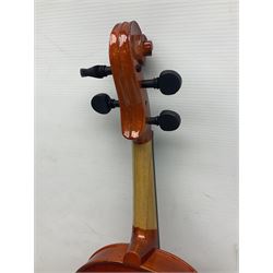 Stentor Student violin with 36cm two-piece back and spruce top, bears label 'The Stentor Student II No.1117807' L59cm; and another similar student's violin by Palatino (2)