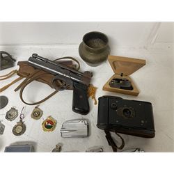 Webley junior air pistol, Kodak camera, collection of fob medals, lighters, etc
