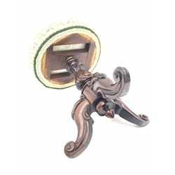 Victorian rosewood rise and fall piano stool, the floral needlework upholstered seat raised on floral and scroll carved tripod base